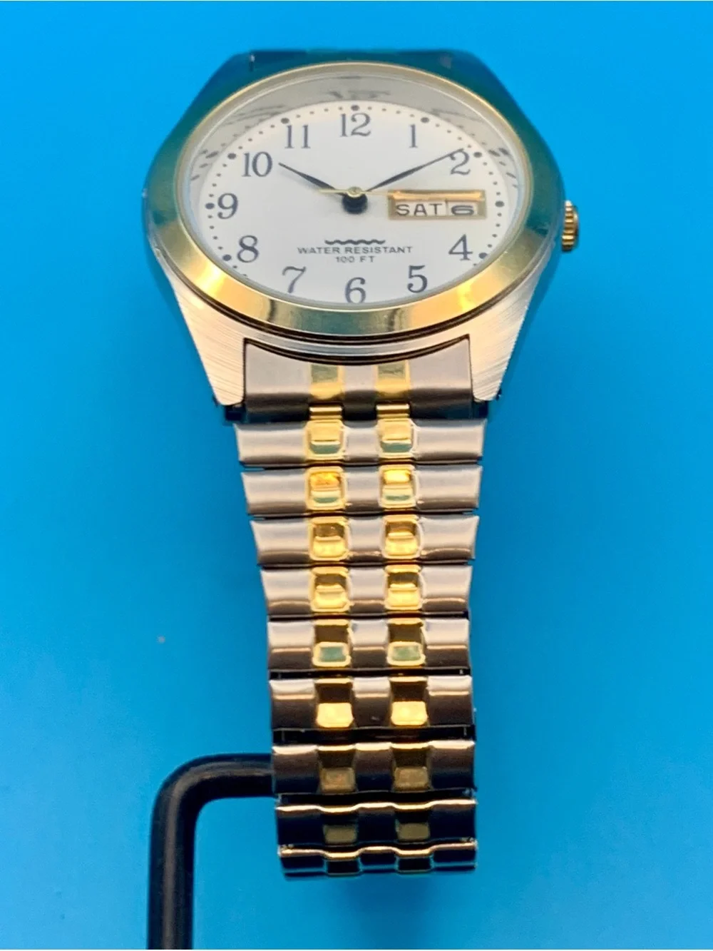 Men’s Dress Quartz Wristwatch Day/Date Two Tone Japan Movt Working New Battery